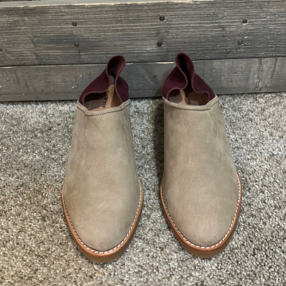 Anthropologie All Black Color Block Tan Purple Convertible Mule Booties Shoe